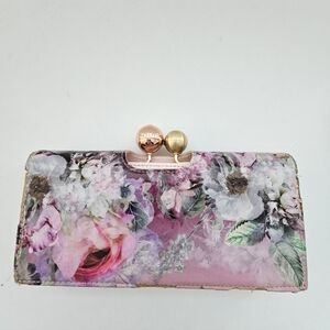 Ted Baker Patent Leather Pink Flower Print Large Wallet
